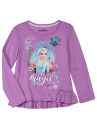 Disney Frozen Girls Elsa Make Your Own Magic Long Sleeve Ruffle Tee Shirt