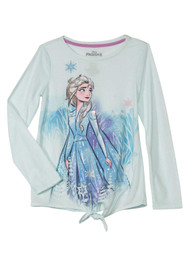 Disney Frozen 2 Girls Queen Elsa Blue Long Sleeve Knotted Shirt