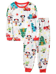Disney Girls White Mickey, Minnie, Simba & Stitch Christmas Sleep Pajamas