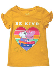 Peppa Pig Infant Toddler Girls Yellow Be Kind Hearts Short Sleeve T-Shirt