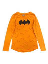 Girls DC Comics Batgirl Batman Purple & Black Halloween Flip Sequin Shirt