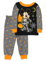 Disney Infant Toddler Boys Mickey Mouse Halloween Skeleton Pajamas Sleep Set