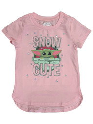 Star Wars Mandalorian Girls Pink Snow Cute Baby Yoda Tee T-Shirt