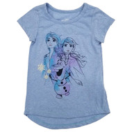 Disney Frozen Toddler Girls Light Blue Elsa Anna & Olaf Short Sleeve T-Shirt