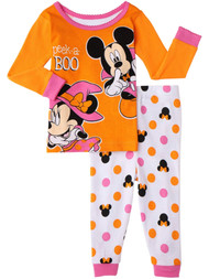 Disney Infant Girls Orange Minnie & Mickey Mouse Glow in the Dark Pajama Set