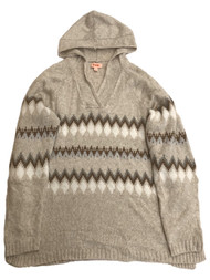 Evri Womens Plus Size Soft Beige & Tan Chevron Print Hoodie Sweater 2X
