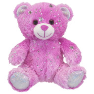 Plush 7 inch Small Fuzzy Pink Teddy Bear Stuffed Animal Pal with Silver Accents