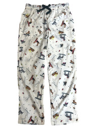 Womens Ivory Flannel Skiing Puppy Dog Print Sleep Pants Pajama Bottoms