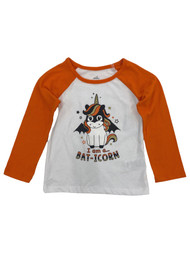 Toddler Girls Orange Long Sleeve Bat-Icorn Cow Halloween T-Shirt 2T