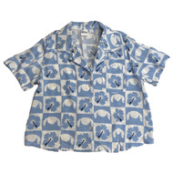 Disney Womens (Junior's) Blue Stitch Button Front Camp Shirt