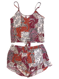 Womens Pink & Orange Paisley Pajamas Sleep Set Tank Top & Shorts