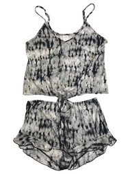 Womens Gray & Black Tie Dye Pajamas Sleep Set Tank Top & Shorts