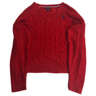 US Polo Assn. Womens Engine Red Cable Knit V-Neck Pull-Over Sweater Top