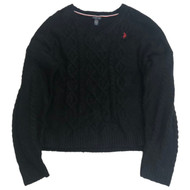 US Polo Assn. Womens Black Cable Knit V-Neck Pull-Over Sweater Top