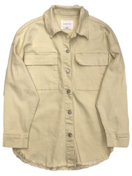 Womens (Jrs) Beige Shacket Denim Jean Jacket Shirt