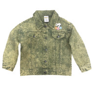 Peanuts Infant & Toddler Girls Green Denim Acid Wash Snoopy Jacket Flowers