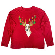 Girls Flip Sequin Reindeer Tee Shirt Christmas Long Sleeved T-Shirt L 10-12
