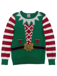 Well Worn Girls Green Elf Holiday Ugly Christmas X-Mas Sweater
