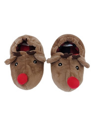 Infant Boys Plush Brown Reindeer Holiday Baby Slippers 5