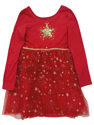 Girls Red Gold Christmas Star Sequins Festive Holiday Dress Tulle Skirt