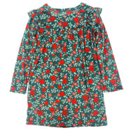 Girls Red & Green Poinsettia Fleece Holiday Nightgown Night Gown