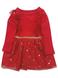 Infant Girls Red & Gold Stars Holiday Christmas Dress Tulle Skirt w/ Panty 18M