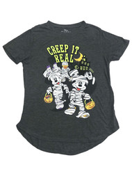 Disney Womens (Jrs)  Gray Mickey & Minnie Mouse Halloween Tee Shirt