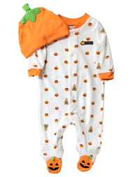 Carters Infant Boys & Girls White & Orange Pumpkin Halloween Sleeper With Hat