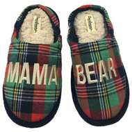 Dearfoams Womens Green Red Blue Plaid Sherpa Mama Bear Holiday Slippers