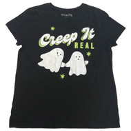 Womens (Jr's) Black Creep it Real Halloween Ghost Tee Shirt T-Shirt