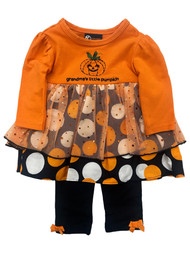 Infant Girls Halloween Grandma's Little Pumpkin Outfit Dress & Leggings Set