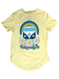Womens (Jr's) Yellow Floral Rainbow Volkswagen Van Tee Shirt T-Shirt