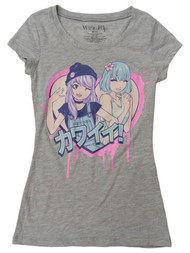Wound Up Junior Womens Gray Anime T-Shirt Tee Shirt