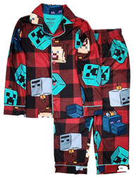 Minecraft Boys Red Flannel Minecraft Christmas Ornament Pajamas Sleep Set XS 4-5