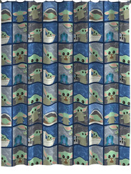 Star Wars Baby Yoda Kids 13 Piece Fabric Shower Curtain & Hooks Set, Mandalorian