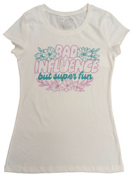 Wound Up Junior Womens Ivory Bad Influenc but super fun T-Shirt Tee Shirt