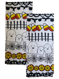 Boo Halloween Kitchen Towel Set with Ghosts & Candy Corn, 2 Cotton Dish Towels
