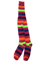 Womens Pink Green Blue Rainbow Striped Over the Knee Halloween Socks