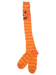 Womens Long Orange Stripe Pumpkin Over the Knee Halloween Socks
