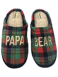 Dearfoams Mens Green & Red Plaid Papa Bear Holiday Slippers House Shoes