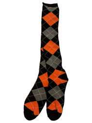 Womens Orange Gray & Black Argyle Knee High Halloween Socks