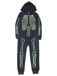 Boys Black & White Skeleton Glow In The Dark Fleece Halloween Sleeper Medium 8