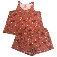 Womens Orange Bicyle Themed Pajamas Bike Print Shorts Tank Top Sleep Set