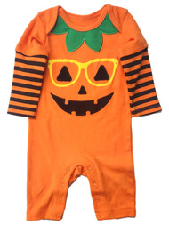 Infant Boy & Girl Orange Fall Pumpkin In Glasses Snap Bottom Romper