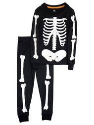 Boys & Girls Black Skeleton Halloween Shirt & Pants Pajama Set