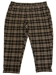 Womens Brown & Orange Plaid Relaxed Stretch Fit Tapered Pull On Pants