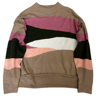 Womens Plus Tan Pink Green White Color-Block Pull-Over Sweater