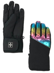 Girls Black & Metallic Rainbow Thinsulate Ski & Snow Winter Gloves