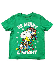 Peanuts Boys Short Sleeve Green Snoopy Be Merry & Bright T-Shirt Tee