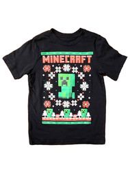Boys Black Minecraft Creeper Christmas Short Sleeve T-Shirt Tee Shirt